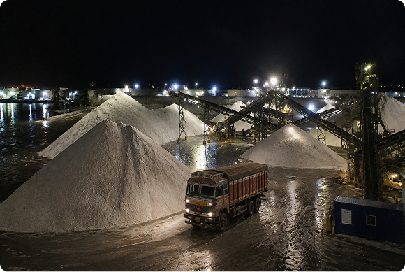 Global industrial port with cargo ships at night